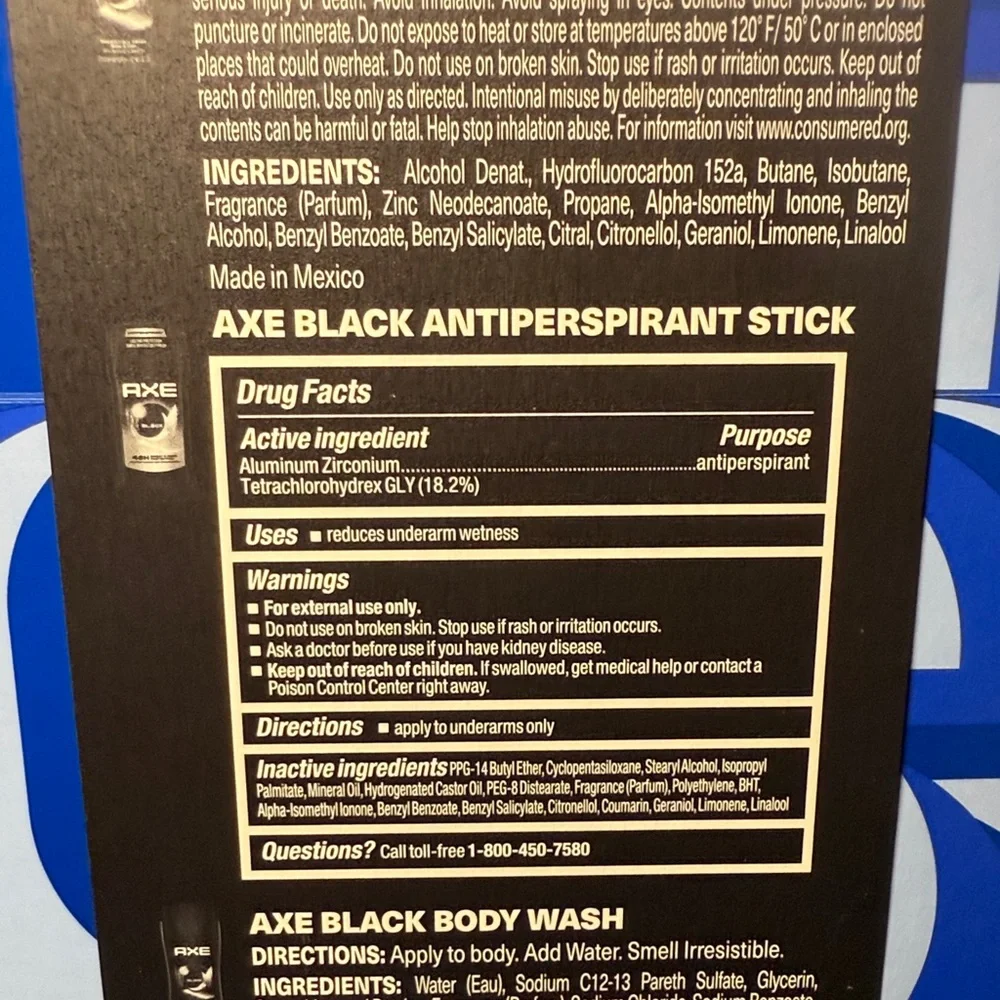 NEW! AXE Black Men's Body Care 4 Piece Set Body Wash, Spray, Deodorant, Socks